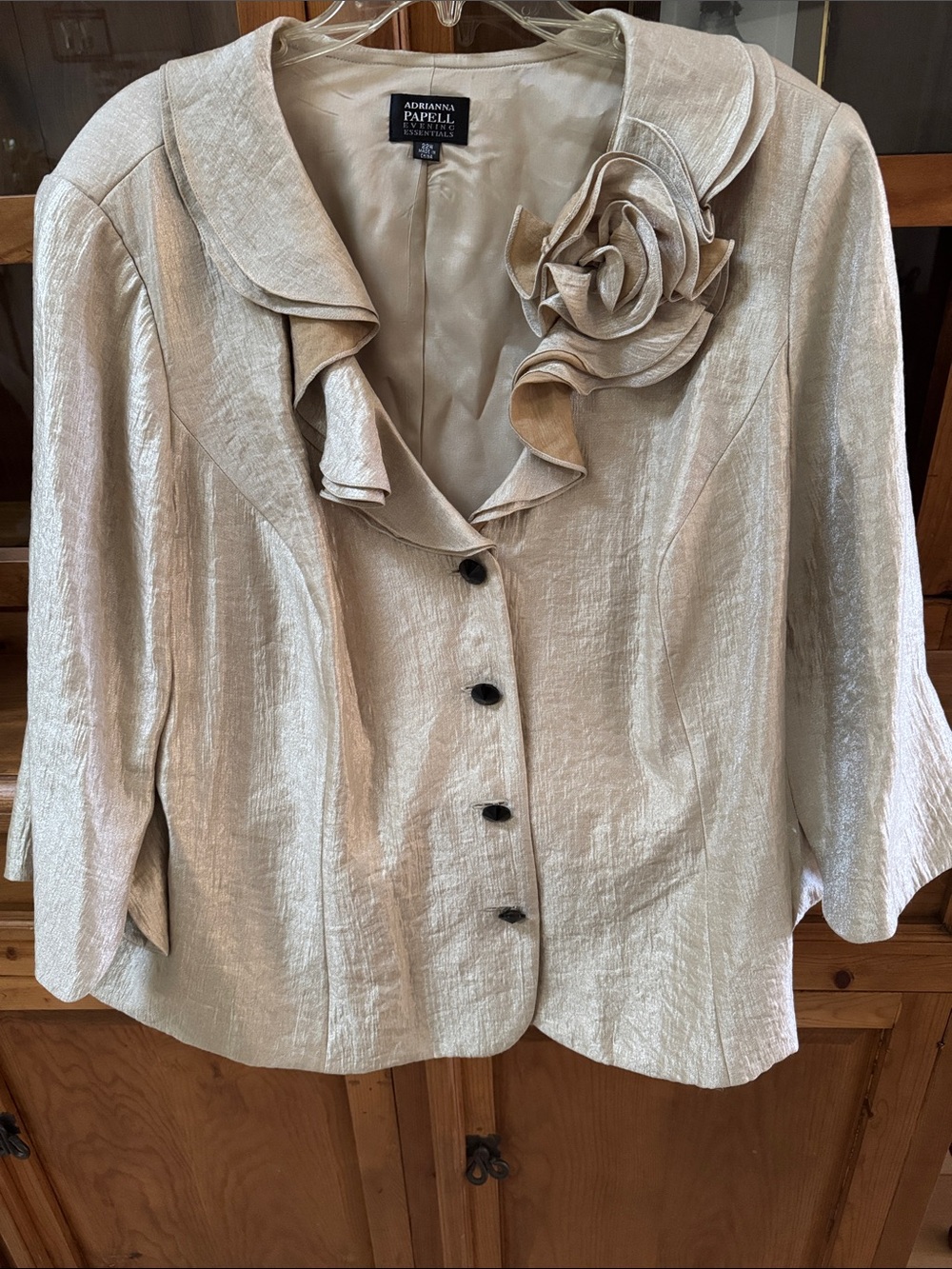 Adrianna Papell Light Champagne Ruffled Floral Accent Jacket